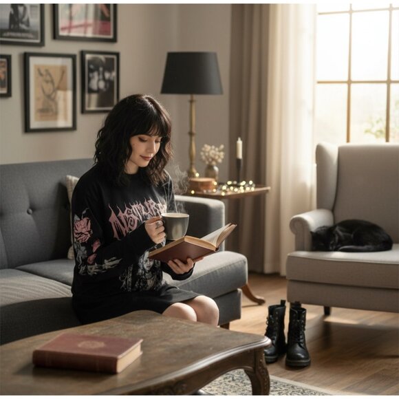 Long Sleeve Tee – by Widow – Black – Disturbed Identity Gothic Graphic Cotton XS - Picture 3 of 6